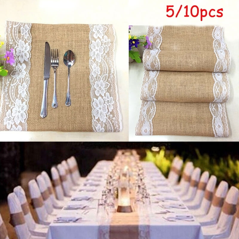 Rustic Hessian Jute Lace Table Runner Wedding Party Dinner Decor Natural Burlap 