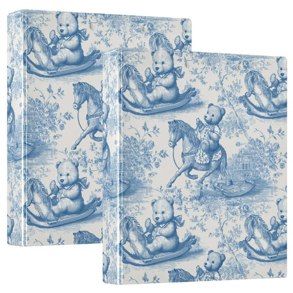 Three Ring Binder Blue Rocking Horse and Bear 1.5 Inch Round Binder D-Rings for Office Supplies and More