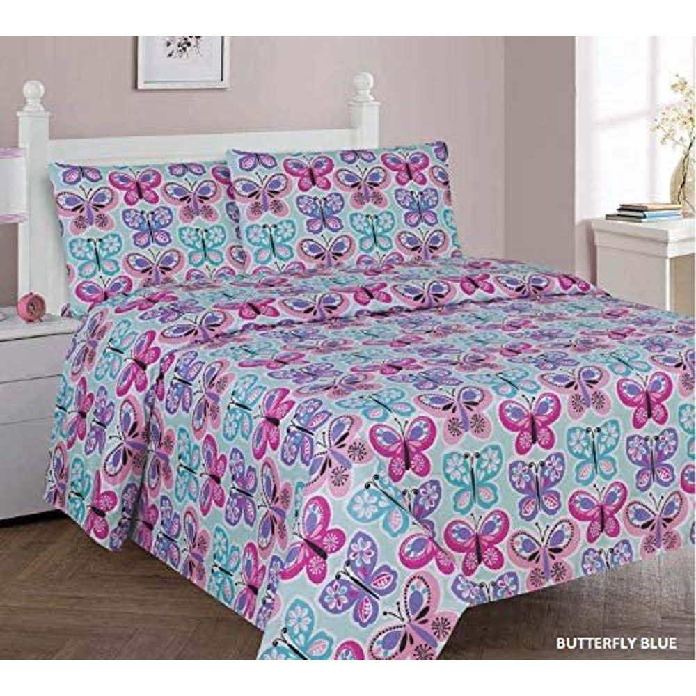 Sapphire Home 3 Piece Kids Girls Twin Sheet Set w/Fitted, Flat & 1