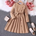 thumbnail image 5 of Gibobby Vestido de Navidad Vestido de otoño-invierno para niña pequeña, vestido suéter de punto de Color sólido de manga larga para niña, vestidos, trajes de falda (Beige, 8-9 años), 5 of 5