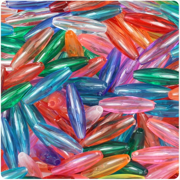 BeadTin Multi Transparent 19mm Spaghetti Plastic Beads (150pcs)