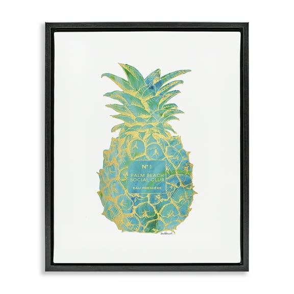 Stupell Industries Glam Detailed Pineapple Food & Beverage Painting Black Floater Framed Canvas Art Print Wall Art, 17 x 21