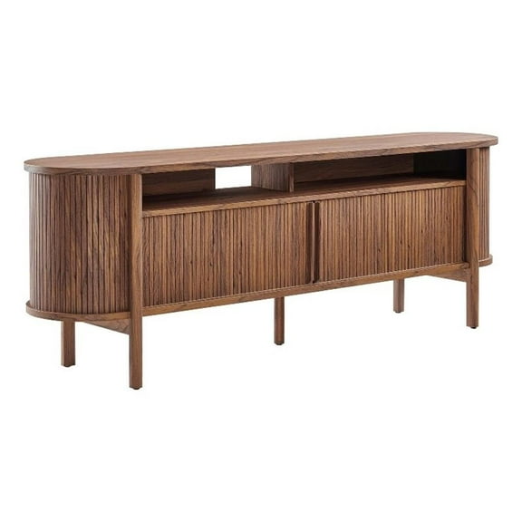 Pemberly Row Modern / Contemporary 71" Curved TV Stand in Walnut