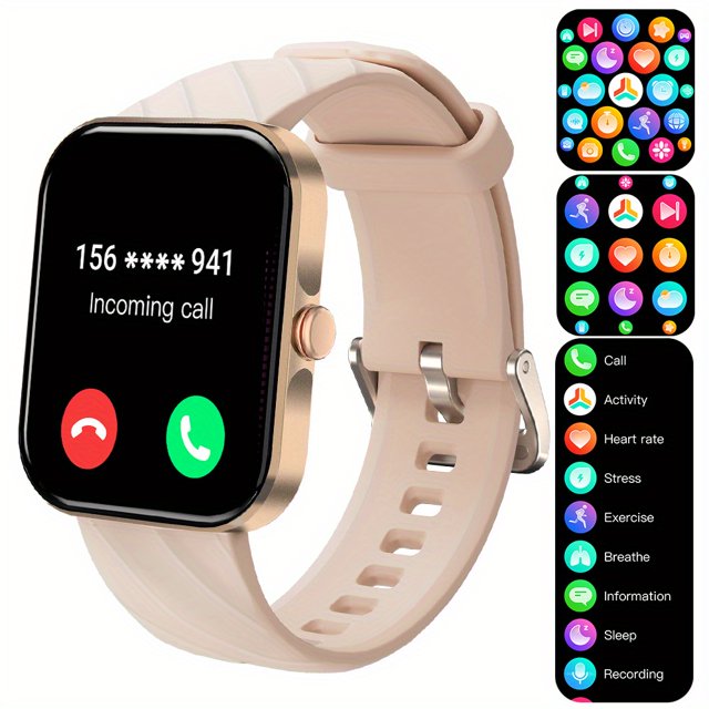 Fully Touch Screen Square Metal Smart Watch, IP68 Resistente Al Agua Resistente Al Sudor Deportes Smartwatch Con Batería Grande De 320mAh, Llamada Inalámbrica, Pantalla Grande De 4.85 Cm, Ritmo Cardía