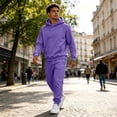 thumbnail image 5 of Men's Tracksuit 2 Piece Long Sleeve Hoodie and Sweatpants Set Solid Athletic Sweatsuits Casual Jogging Suit Sets Purple L, 5 of 6