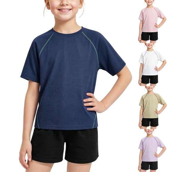 Children's Ice Silk T-Shirts for Boys and Girls, Moisture-Wicking, Quick-Drying Outdoor Sports Tops Breathable Solid Color Short Sleeve Base Tees 3-15 Years
