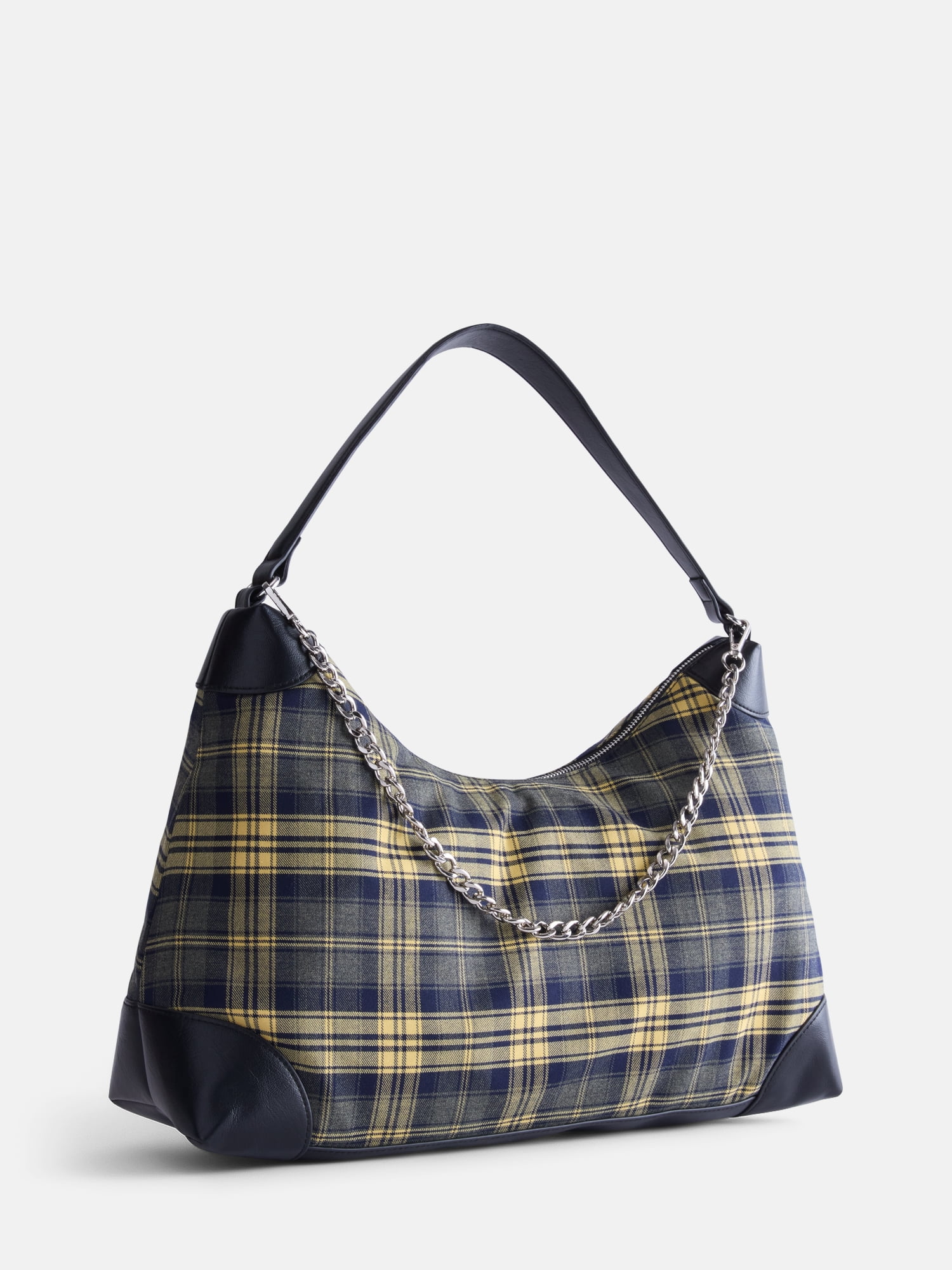 No Boundaries Women's Slouchy Hobo Bag, Yellow Plaid