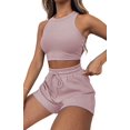 thumbnail image 3 of Women Summer Lounge Sets Casual Waffle Knit Crop Top Shorts Outfits 2 Piece Sets Sleepwear Pink XXL, 3 of 9