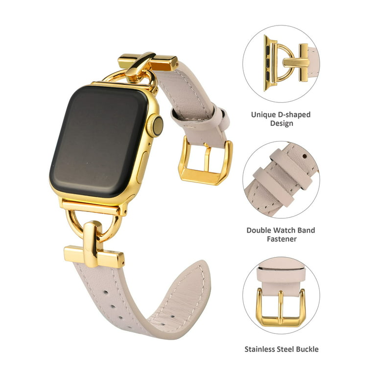 Wearlizer Leather Band Compatible with Apple Watch Band Women 38mm 40mm  41mm , Dressy Leather Strap with D-Shape Metal Buckle for iWatch Bands  Series 8 SE 7 6 5 4 3 2 1 