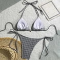 thumbnail image 4 of LEKWK Bikini Sets for Women Textured Halter String Plaid Print Swimsuits Thong Cheeky Tie Side Bathing Suits Summer Fashion Resort Pool Party Beachwear, 4 of 8