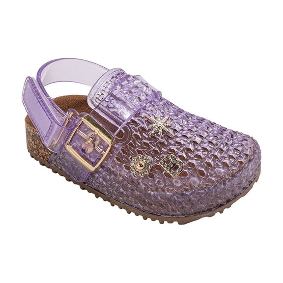 bebe Toddler Girl's Footbed Jelly Clogs – Slip-On Summer Shoes with Buckle Strap and Charm Accents