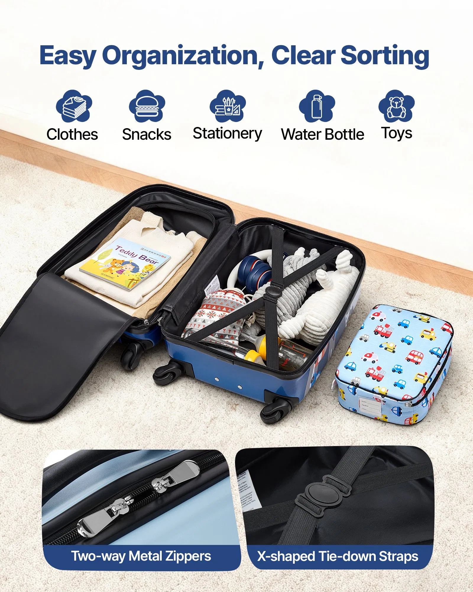 18” 5-Piece Kids Carry-On Luggage Set, Airline Approved, with Backpack Pillow Lunch Bag Luggage Tag