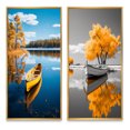 thumbnail image 2 of Designart "Reflecting on a Yellow Boat in Monochrome II" Boat Framed Wall Art Set Of 2 - Yellow Transportation Framed Canvas Set For Living Room Decor, 2 of 6
