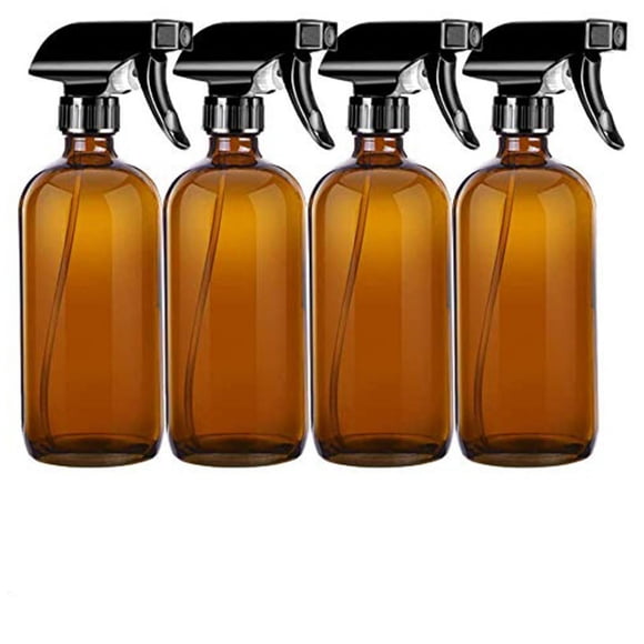 Amber Glass Spray Bottles 4PCS with Adjustable Spray Head Mist & Stream Modes Reusable