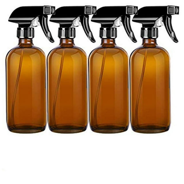 Amber Glass Spray Bottles 4PCS with Adjustable Spray Head Mist & Stream Modes Reusable