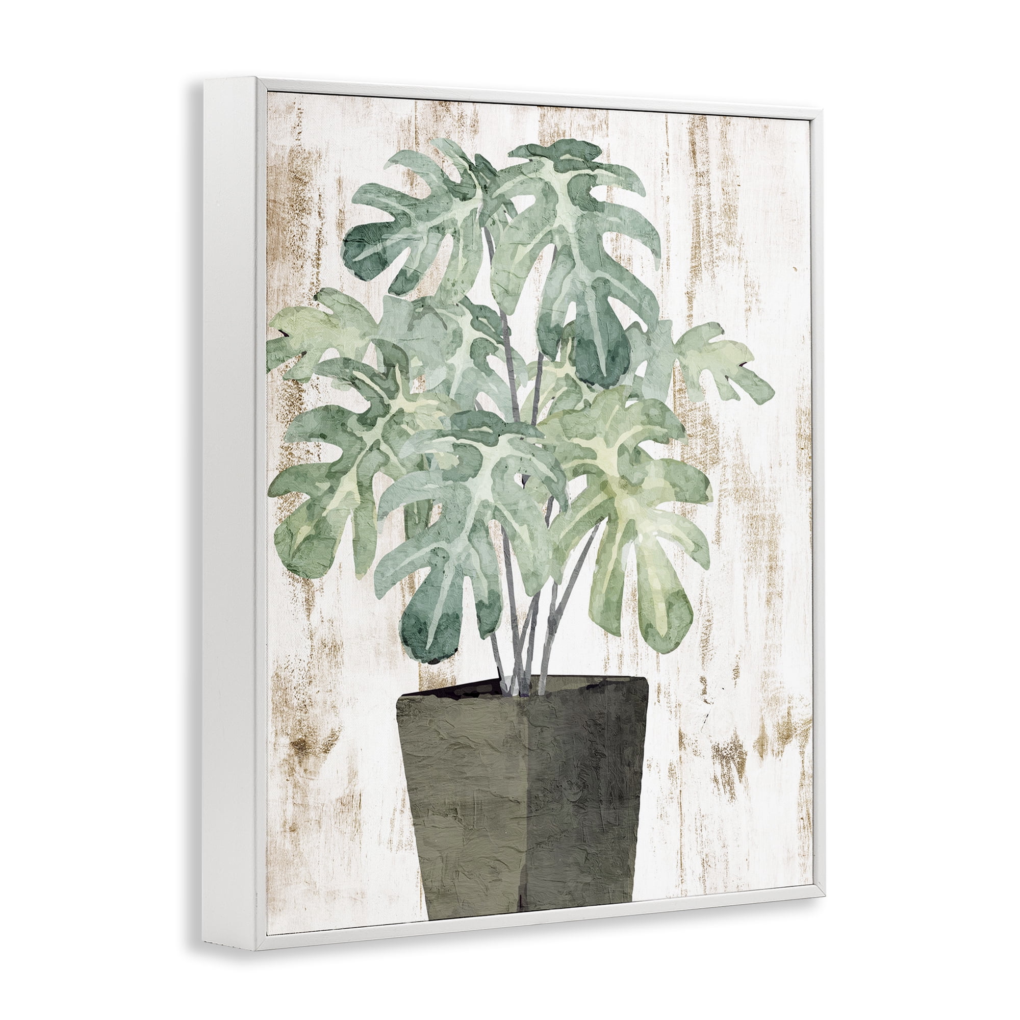 Stupell Industries Flower Pot Greenery Botanical & Floral Painting White Framed Art Print Wall Art, 24 x 30