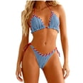 thumbnail image 2 of Minjewel Women's Split Sexy Bikini Set, Adjustable Tie Side & Back with Triangle Top & High Cut Bottom, Swimsuits for Women for Summer,Blue S, 2 of 6