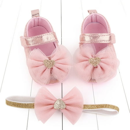 

〖Roliyen〗Toddler Shoes Toddler Baby Soft Girls Headband Shoes Bowknot Prewalker Infant Princess Baby Shoes