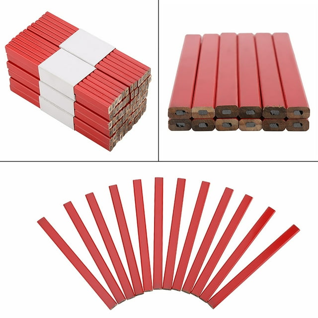 72 Pack Carpenter Pencils with Ruler Scale, 7 Inch Octagonal Hard Red Construction Pencils Break Resistance Lead Clear Marking for Woodworking