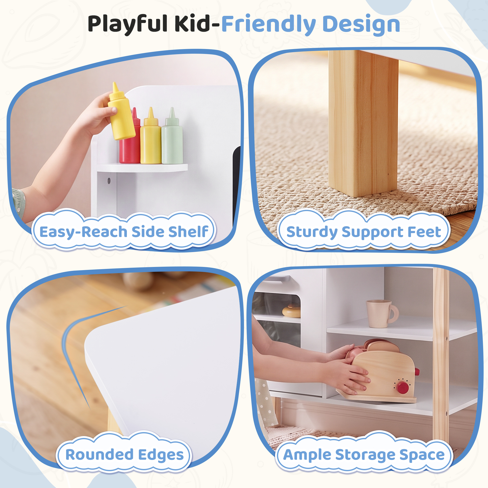 Yexmas Wooden Play Kitchen with Chalkboard and Accessories photo 6