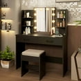 thumbnail image 1 of Costway Makeup Vanity Desk with Lighted Mirror Charging Station 3-Color Dimmable LED Lights Black, 1 of 9