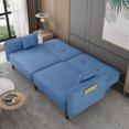 thumbnail image 3 of Convertible Futon Sofa Bed, 75 Inch Linen Tufted Upholstered Accent Sofa with Adjustable Backrest and Wood Legs, Modern Variable Sofa Bed with Armrest, Folding Sofa Bed, for Compact Space, Blue, 3 of 7