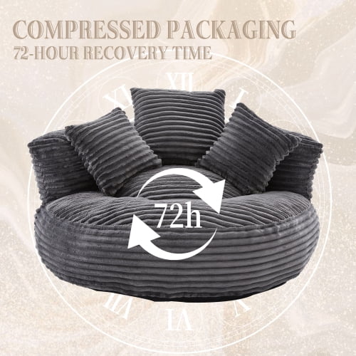 Oversized Bean Bag Chair with Armrest & 3 Pillows, Corduroy Bean Bag Sofa for Adults, High-Density Memory Foam Filling, Lazy Lounger for Bedroom, Living Room, Dorm, Dark Gray