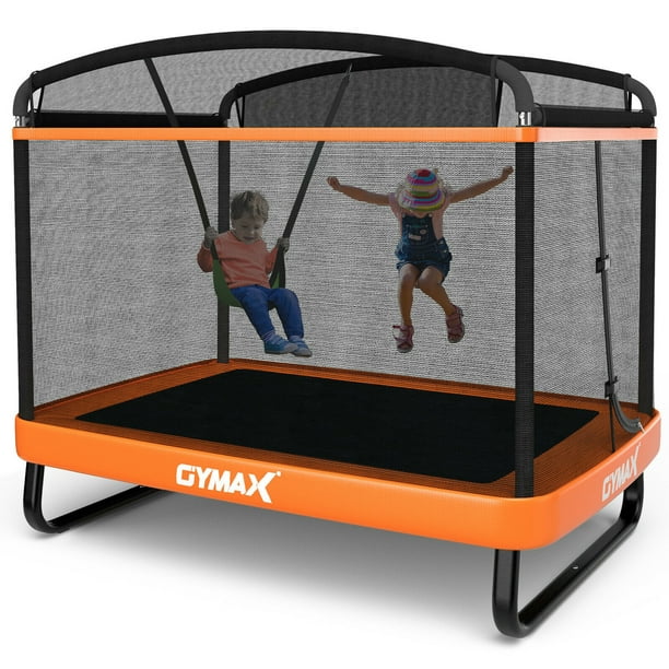 Gymax Trampoline de Loisirs pour Enfants 6FT avec Boîtier de Sécurité Intérieur / Extérieur Orange