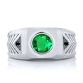 thumbnail image 2 of Gem Stone King Men's 925 Sterling Silver Round Green Simulated Emerald and Black Diamond Ring (1.68 Cttw, Available in Size 7, 8, 9, 10, 11, 12, 13), 2 of 5
