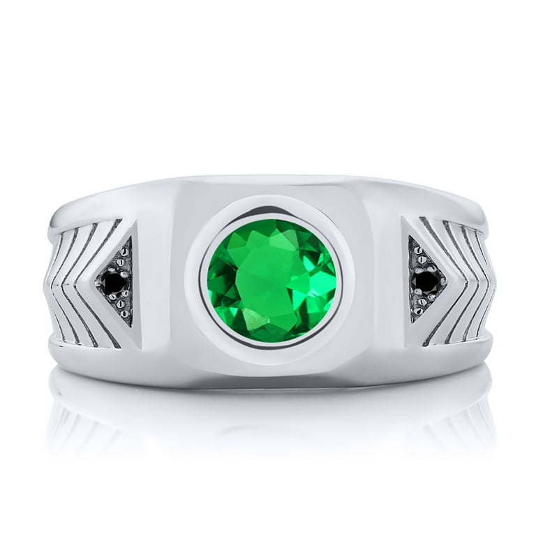 Gem Stone King Men's 925 Sterling Silver Round Green