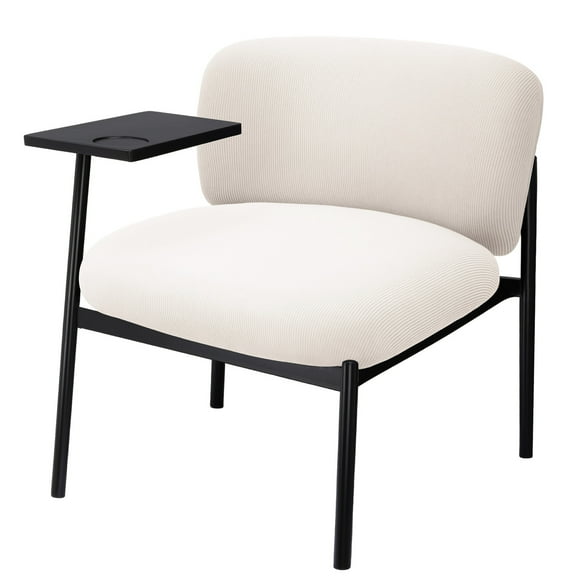 LUCKLIFE Upholstered Accent Chair with Sturdy Table & cup Holder for Living Room, Beige