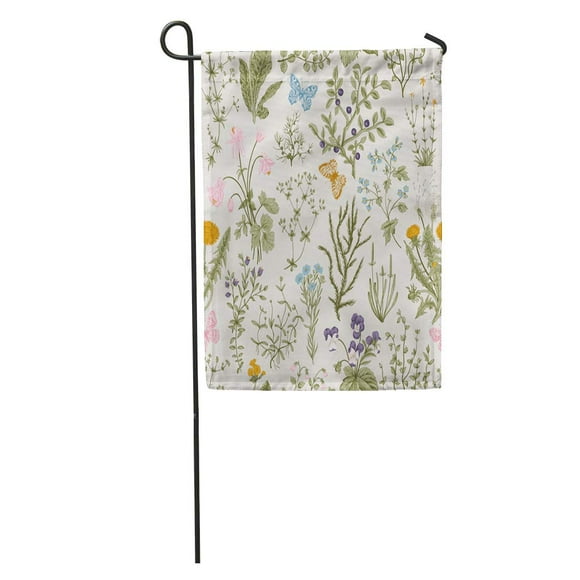 POGLIP Flora Vintage Floral Pattern Herbs and Wild Flowers Botanical Engraving Colorful Victorian Garden Flag Decorative Flag House Banner 28x40 inch