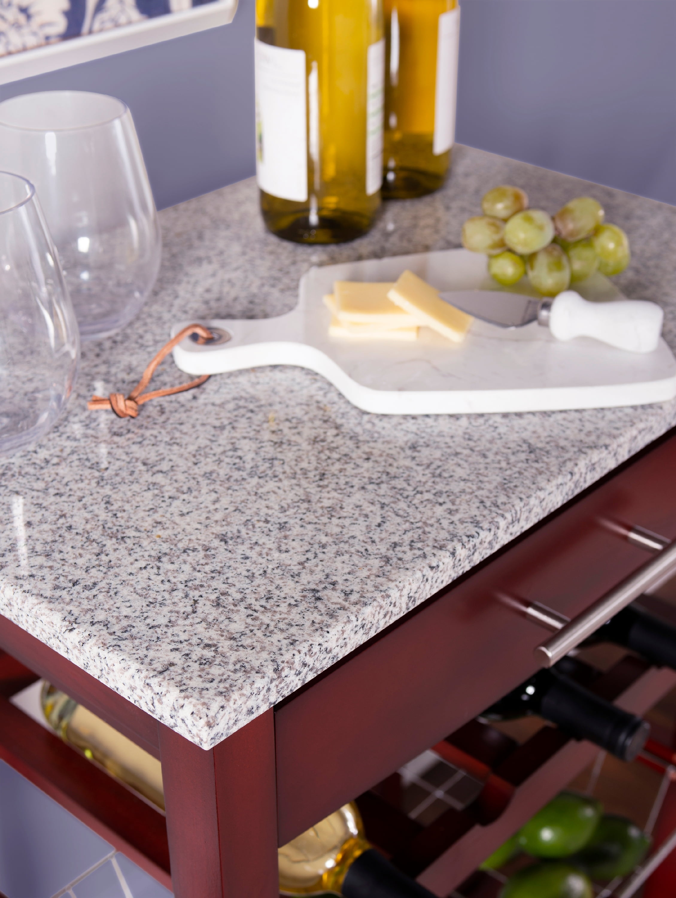 Linon Neyrey Mobile Kitchen Island with Speckled Granite Top, Wenge