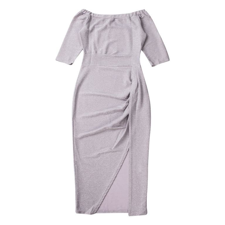 knee length split dress Lady Elegant Velour Dress Lace Spliced Knee Length Slit Dress V-neck Long  Sleeve