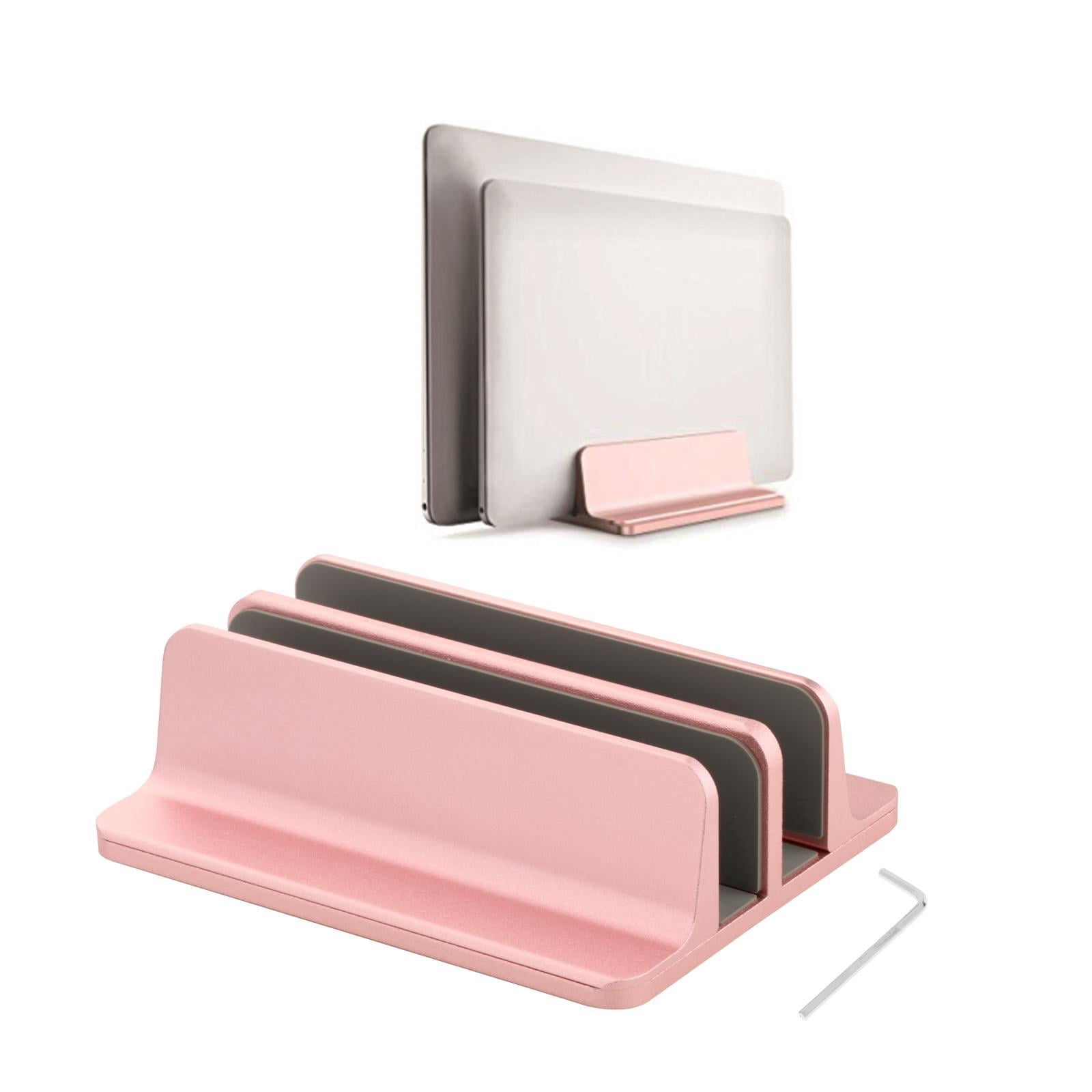 Adjustable Laptop Stand 2 Slots Computer Vertical Support Desktop Accessories, Stable and Firm Holder - Rose Gold