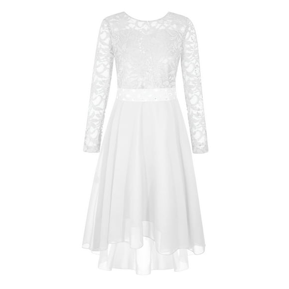YUUMIN Kids Flower Girls Long Sleeve Vintage Floral Lace A-line Long Sleeve Wedding Party Dresses Ivory 14