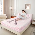 thumbnail image 4 of Castle Fairy Alphabet Bowknot 4-Piece Full Size Sheets,Cheetah Print Bed Sheets,Black Pink Lightweight Sheet Sets,Microfiber Girls Bedroom Decor, 4 of 7