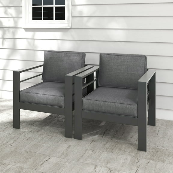 Superjoe Aluminum Patio Contemporary Aluminum Rust-Resistant Outdoor Armchair Sofa, Gray (Set of 2)