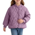 thumbnail image 4 of Spazoro Girls Quilted Bomber Jacket with Side Pockets, Stand Collar Warm Long Sleeve Snap Button Casual Padded Outerwear Coat Purple Size 5-6, 4 of 7