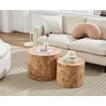 thumbnail image 6 of CIMOTA Round Wood Nesting Coffee Table Set of 2, Modern Circle Travertine End Side Table Sets for Living Room, Natural Burl Color/No Assembling, 6 of 14