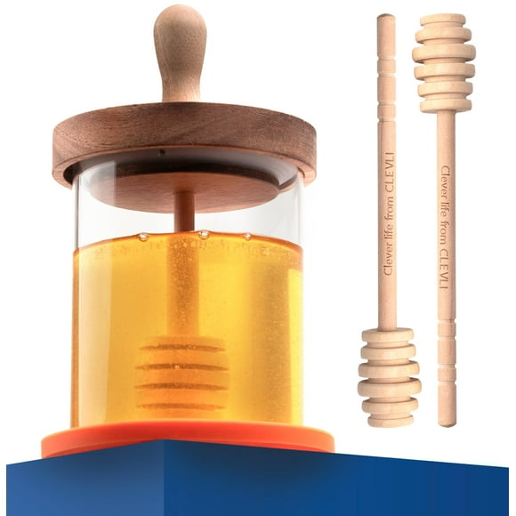 Honey Pot Set CLEVLI, recipiente de vidrio para miel, 350 ml, con tapa
