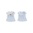 thumbnail image 2 of BemeyourBBs Toddler Baby Girl Back to School Dresses Kids Kindergarten Outfits Baby Girl Summer Dress with Bows Striped Apple Embroidered Puff Short Sleeve Doll Collar Causal A-line Dress, 2 of 9