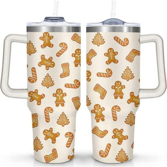 Christmas Tumbler 40oz Gingerbread Tumbler with Lid and Straw Xmas Insulated Cup Coffee Mug Christmas Gifts for Women Men