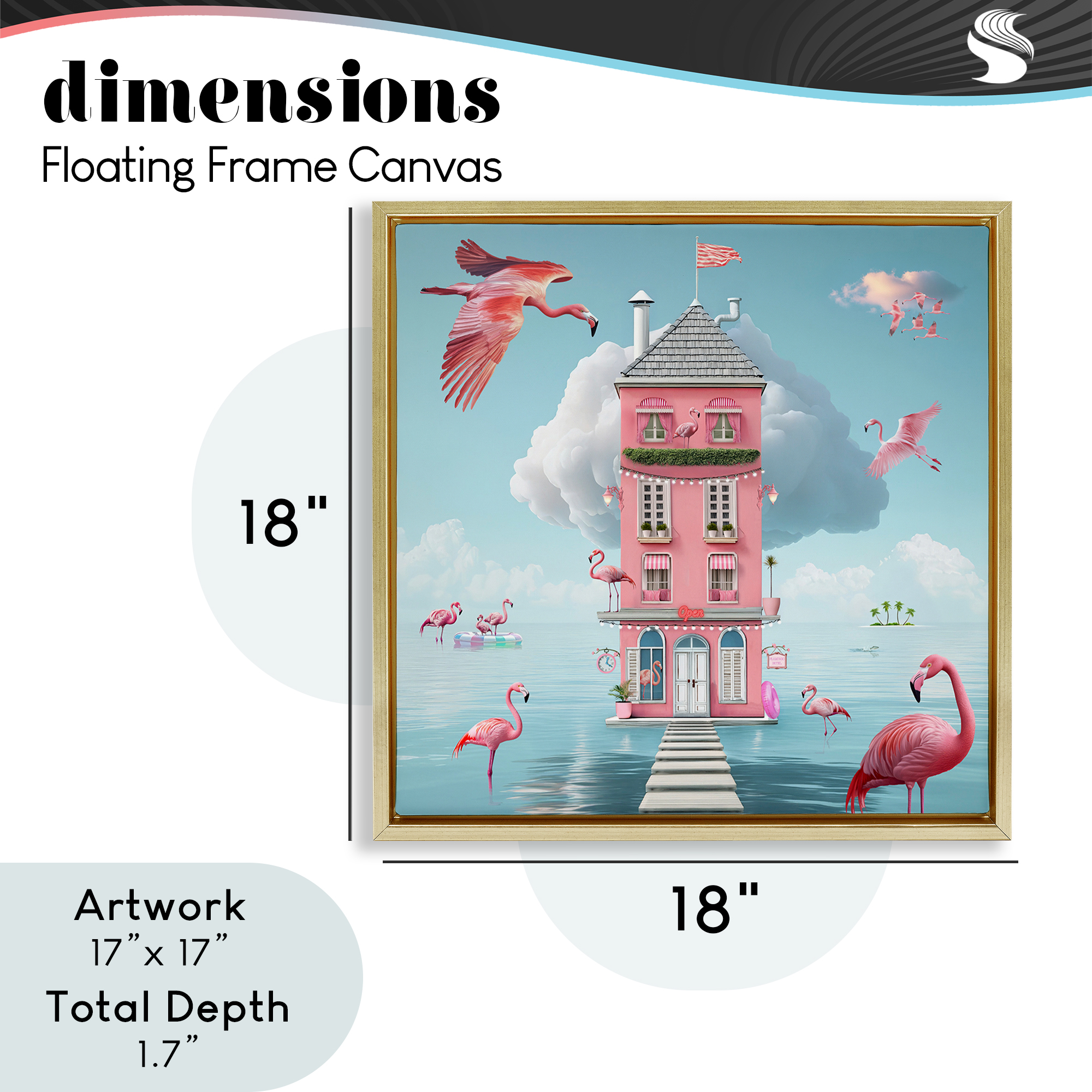 Flamingo Hotel on Water Gold Framed Floater Canvas Wall Art, design by Lori Lea Studios