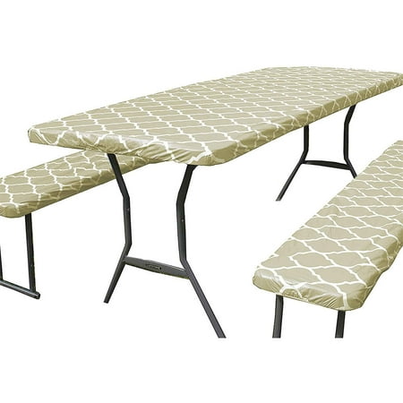 

Tablecloths For Rectangle Table Wipeable Thicken Plaid Print Tablecloths With Elastic Edge Waterproof Table Cover For Outdoor Camping Picnic-Beige-for diameter120cm(47inch)