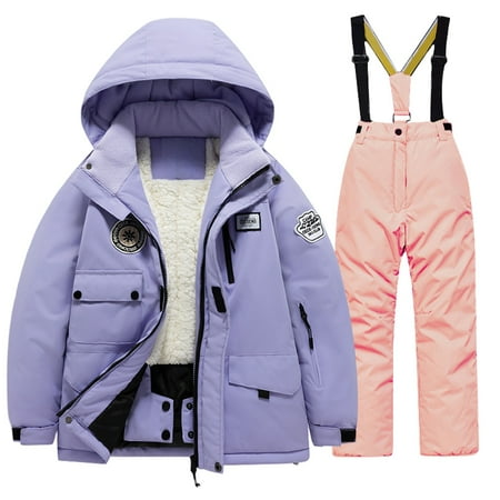 Mercatoo Boys Girls 2 Piece Ski Jackets Suits Fleece-Lined Winter Hooded Coats Bib Snow Pants Outfits Kids Padded Snowsuits