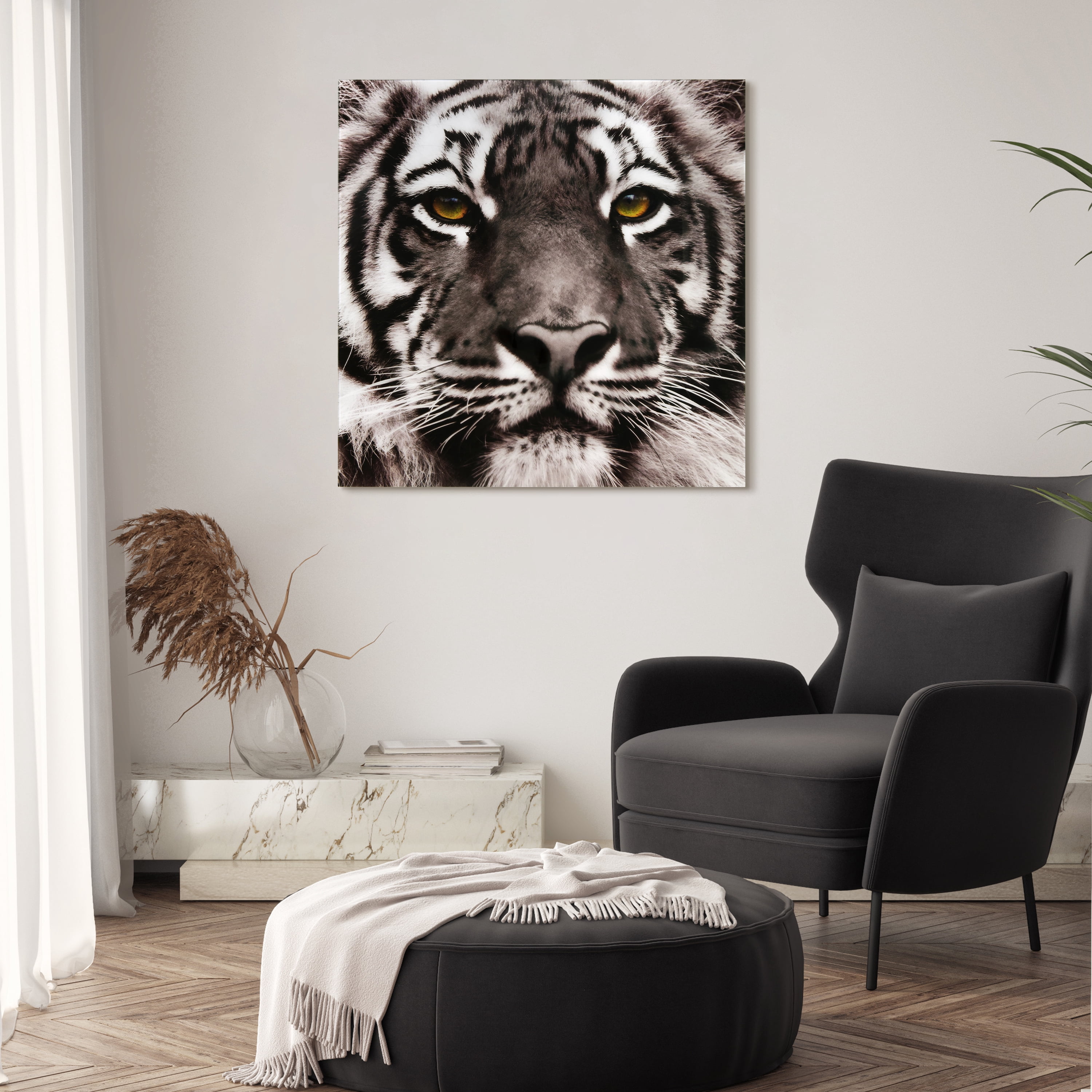 Empire Art Direct Eye of the Tiger Frameless Free Floating Tempered Glass Panel Graphic Wall Art, 38" x 38" x 0.2", Ready to Hang