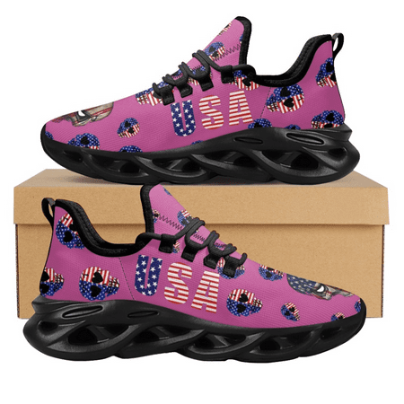 

USA Flag Design Female Casual Sneakers Breathable Lace-up Walking Shoes American Flag Skull Print Flats Footwear
