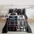 thumbnail image 2 of Rustic Cabin Lodge Comforter Set, Bear Deer Wildlife Quilt Twin Size, Country Forest Hunting Wild Animal Bedding Retro Plaid Checkered Patchwork Down Comforter Farmhouse Decorations, Grey Black, 2 of 7