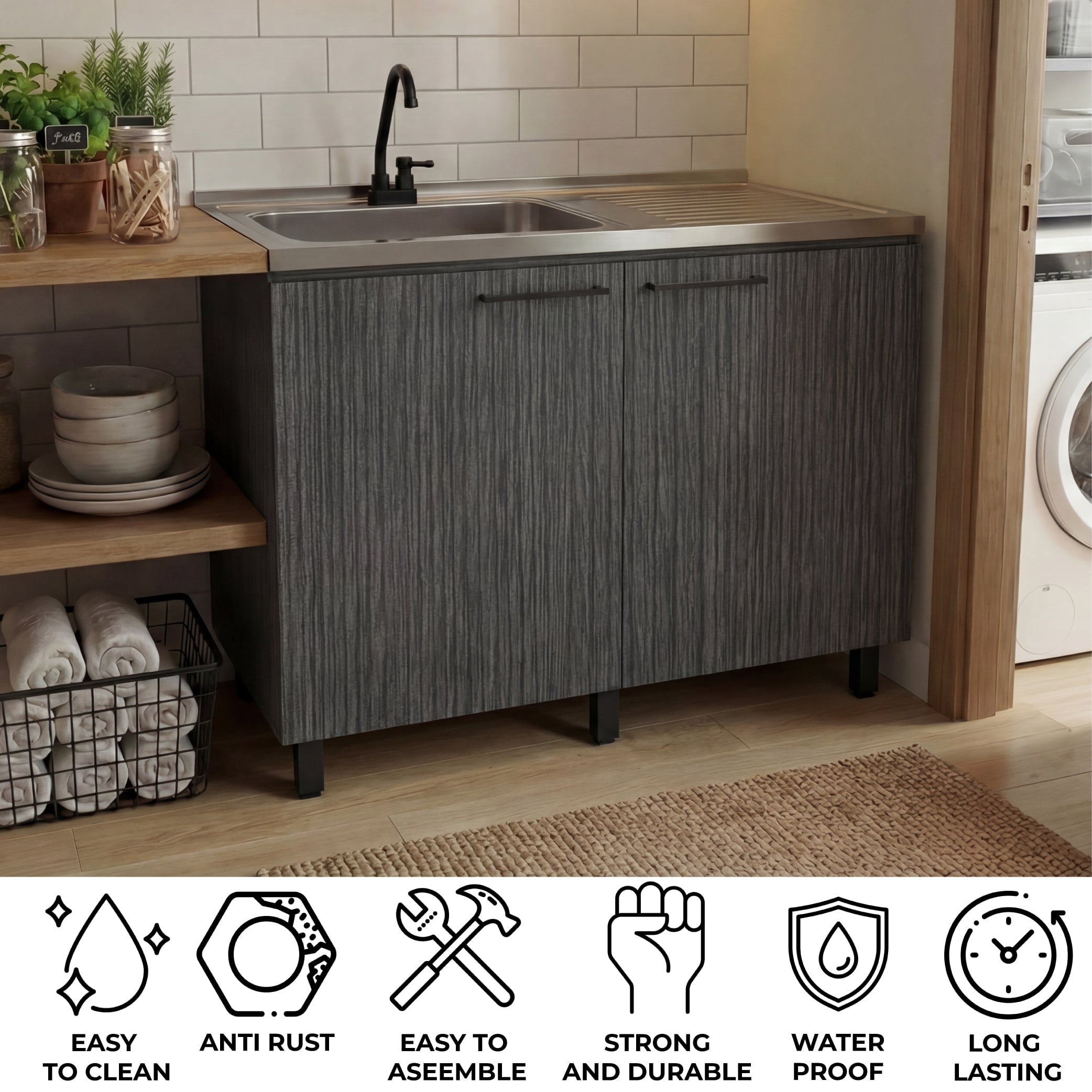 TUHOME Napoles Utility Sink Complete with Faucet Included, Freestanding Base with Legs